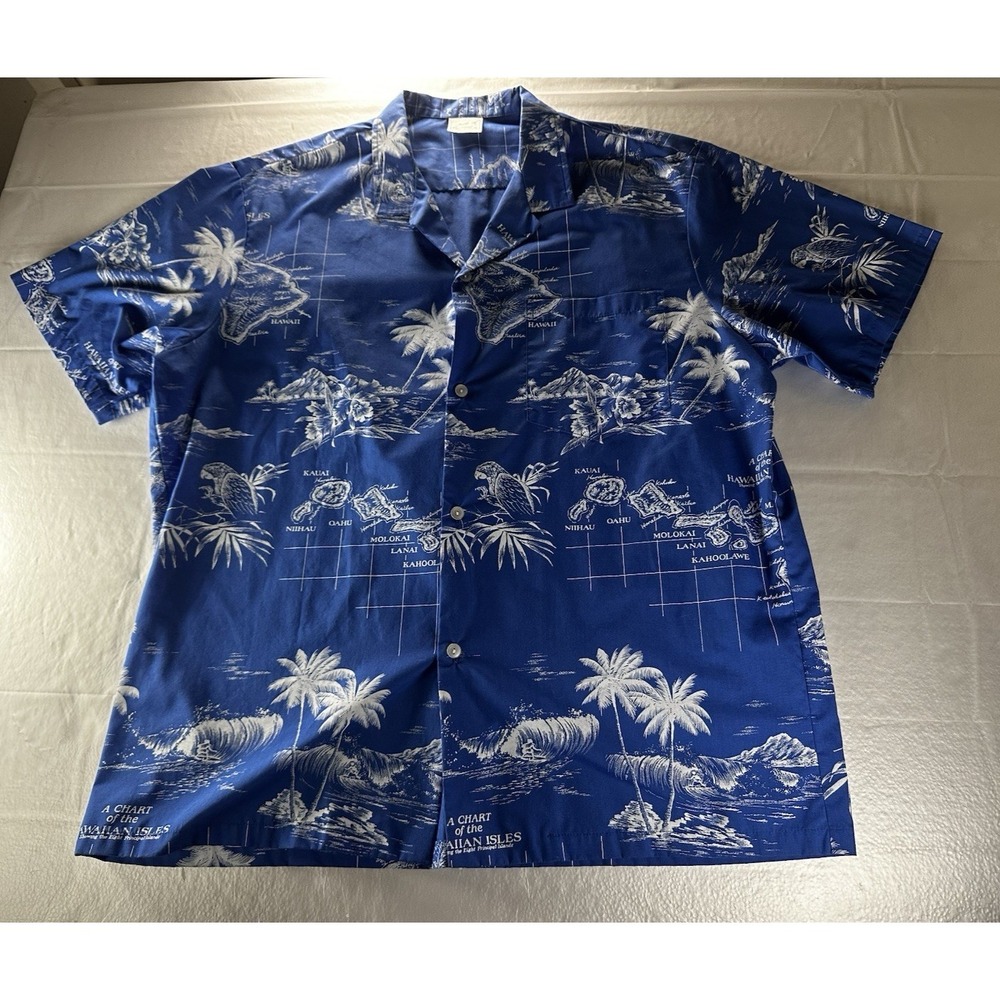 Vintage‎ Jade Fashions Aloha Shirt Mens XL Blue White Floral Made in Hawaii